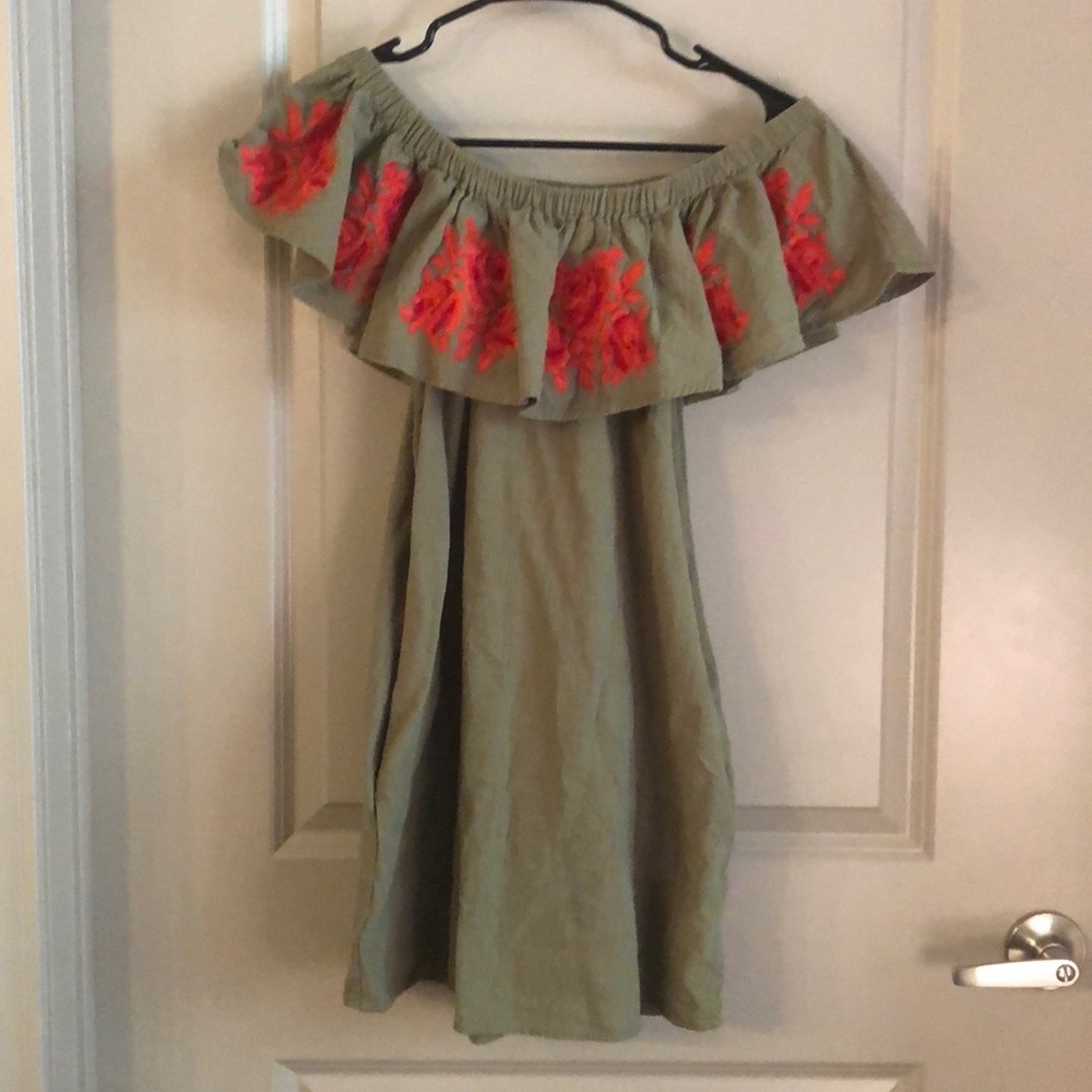 Army Green Off The Shoulder Summer Dress